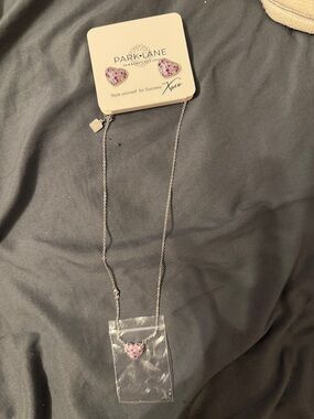 Park Lane Silver-Tone Pink Crystal Heart Necklace & Earrings